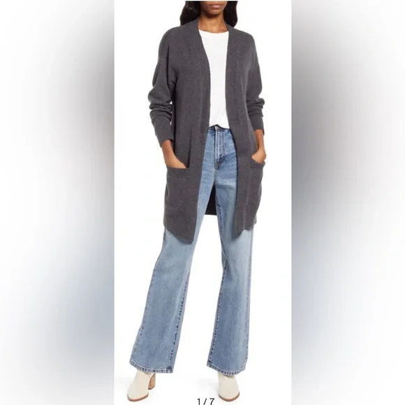 Treasure & Bond Gray Open Front Cotton Blend Cardigan Size Large (12-14) NWT - Picture 1 of 17